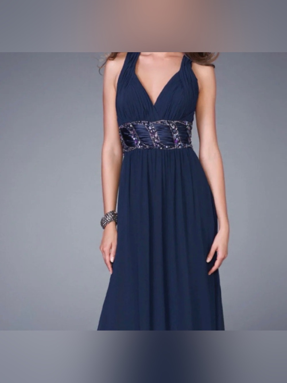 La Femme Navy/Purple Floor Length Gown